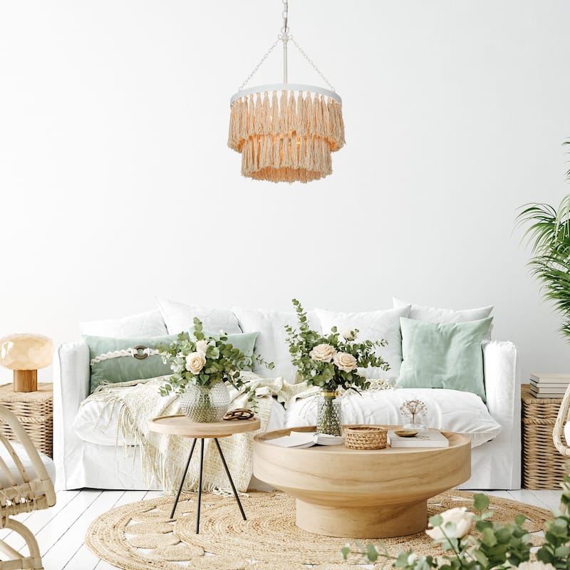 Stella Modern Farmhouse 2-Tier Drum Chandelier 3-Light Coastal Lights - 17.5"L x 17.5"W x 23.5"H