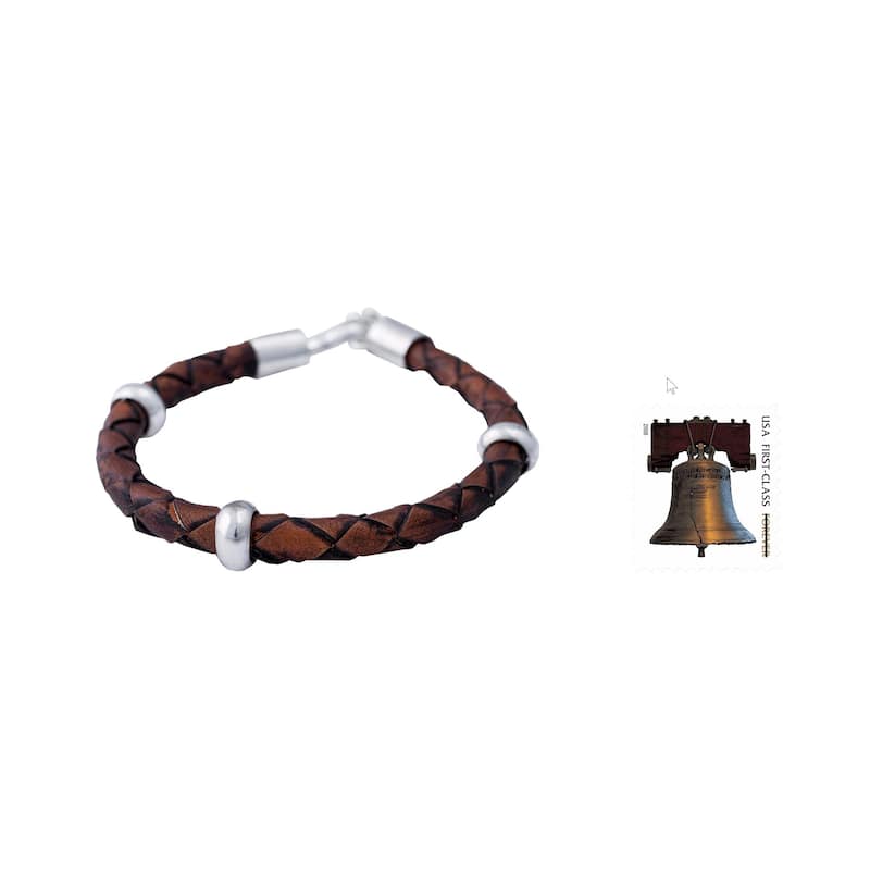 NOVICA Handmade Men's Chankas Warrior Leather Sterling Silver Bracelet (Peru) - 0.3" x 8.75"
