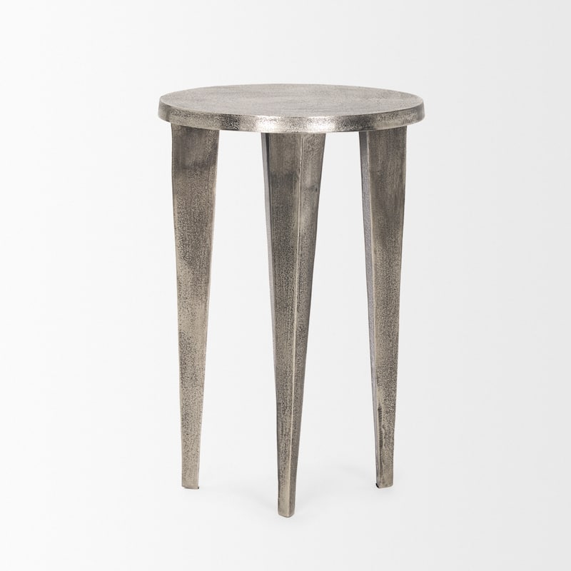 Maggie Textured Silver Nickel Cast Aluminum Metal Accent Table - 13.5L x 13.5W x 20.5H