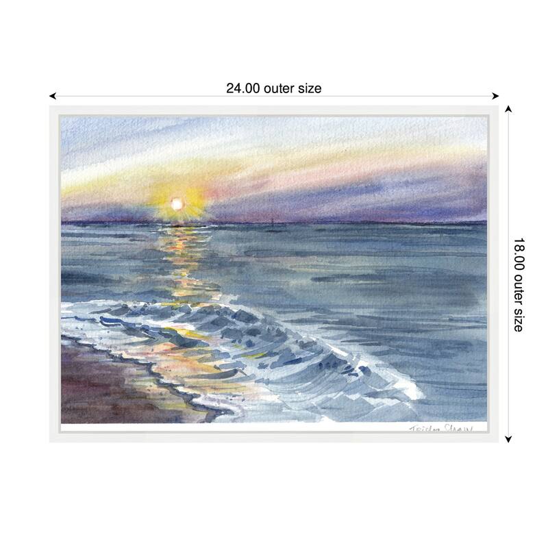 Kate and Laurel Sylvie Ocean Sunset with Purple Sky Framed Canvas by Patricia Shaw