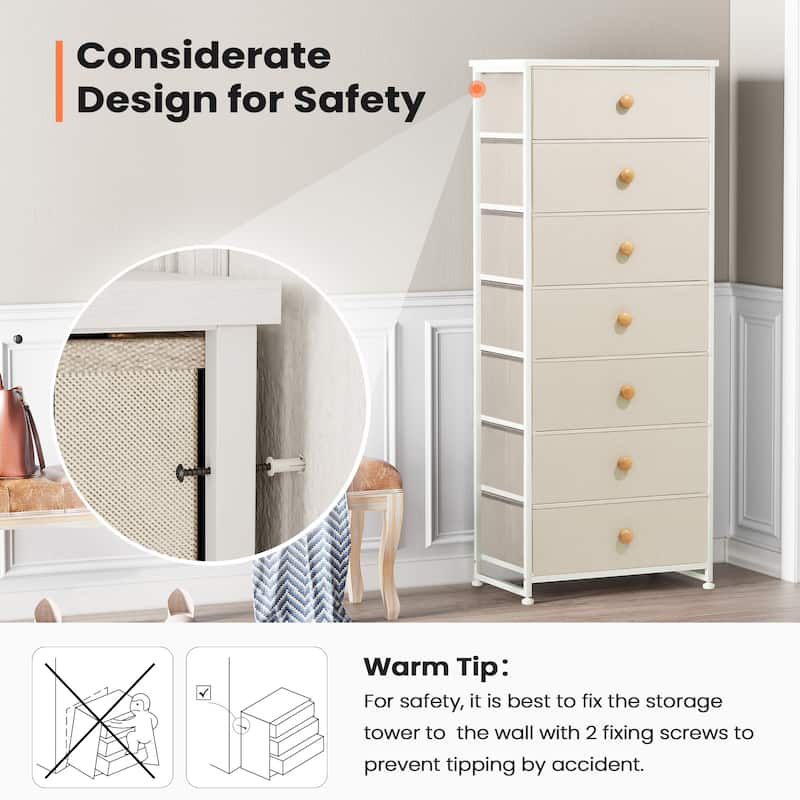 7 Drawers Chest Furniture Storage Tower Organizer Unit for Bedroom