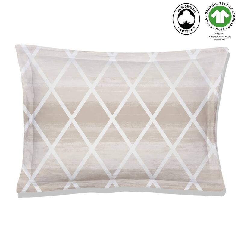 A1HC Reversible Print Organic Cotton Pillowcase, GOTS Certified, Wrinkle Resistant, Long Staple Cotton, 21" x 30" (Set Of 2) - Beige