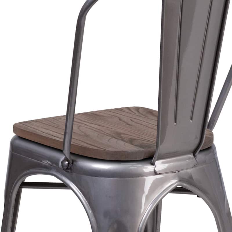 4 Pack Clear Coated Metal Stackable Chair with Wood Seat