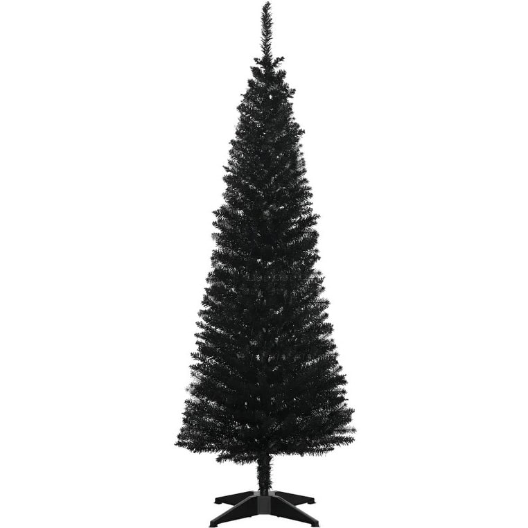 Slim Artificial Pencil Christmas Tree - Plastic Stand, Easy Setup - Black