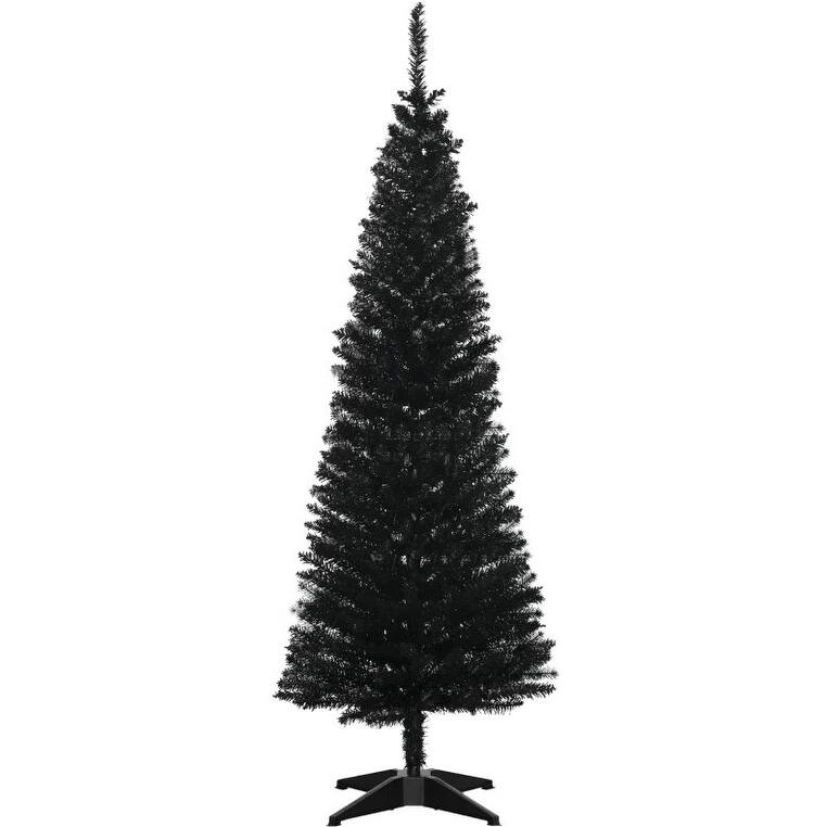 Slim Xmas Tree with Plastic Stand,5' Artificial Pencil Christmas Tree with Easy Setup - Black