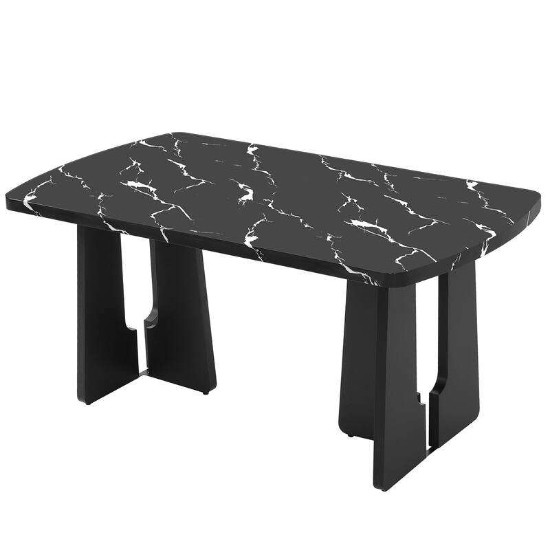 Dining Table Set for 6, Faux Marble Table with 4 Upholstered Chairs & Bench, 6-Piece Modern Kitchen Table Chairs Set