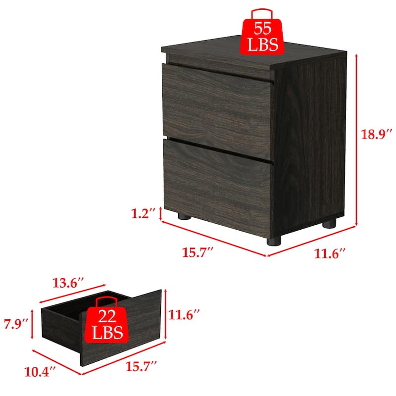 18.9'' Tall 15.7"W 2 - Drawer Nightstand Chest End Table