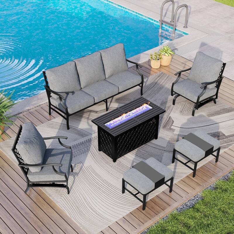 MAISON ARTS Outdoor Sofa Set 4/6-Piece Patio Conversation Set with 45'' Gas Fire Pit Table - Set 6 - Grey