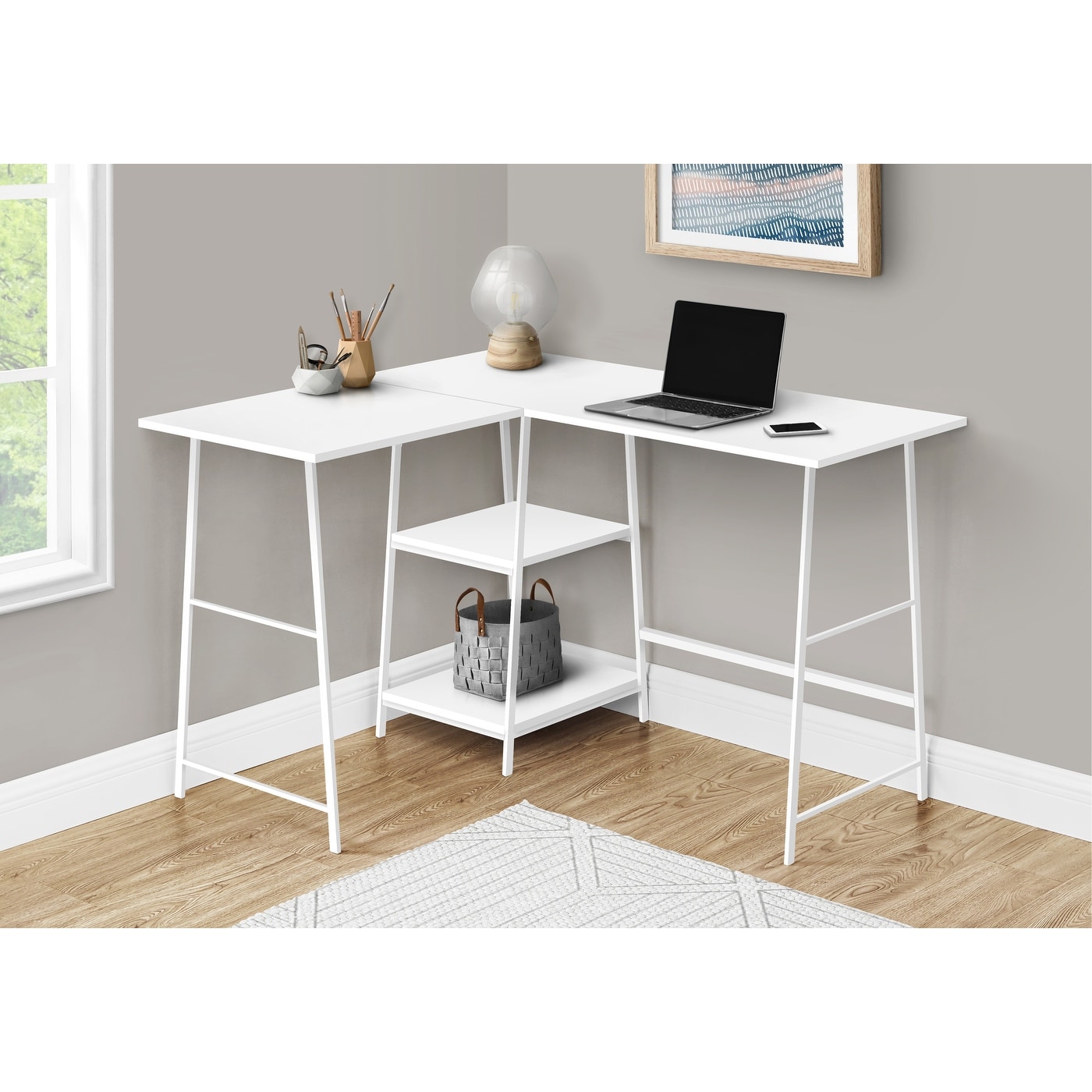 L-Shaped Corner Computer Desk With Storage Shelves Home Office 48 Inch Workstation Modern Design
