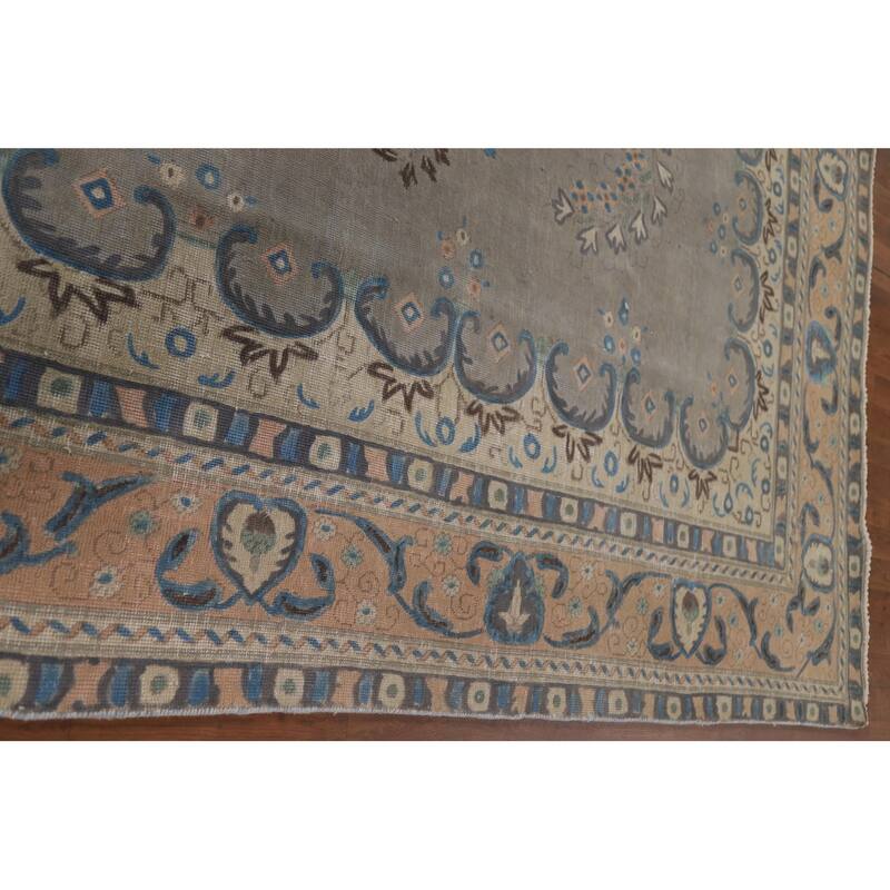 Hand Knotted Oriental 100% Wool Carpet Traditional Floral Greys & Charcoal Tabriz Area Rug - 12' 6'' X 9' 4''