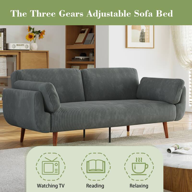 73" W Upholstered Corduroy Convertible Sleeper Sofa Bed with Pillows