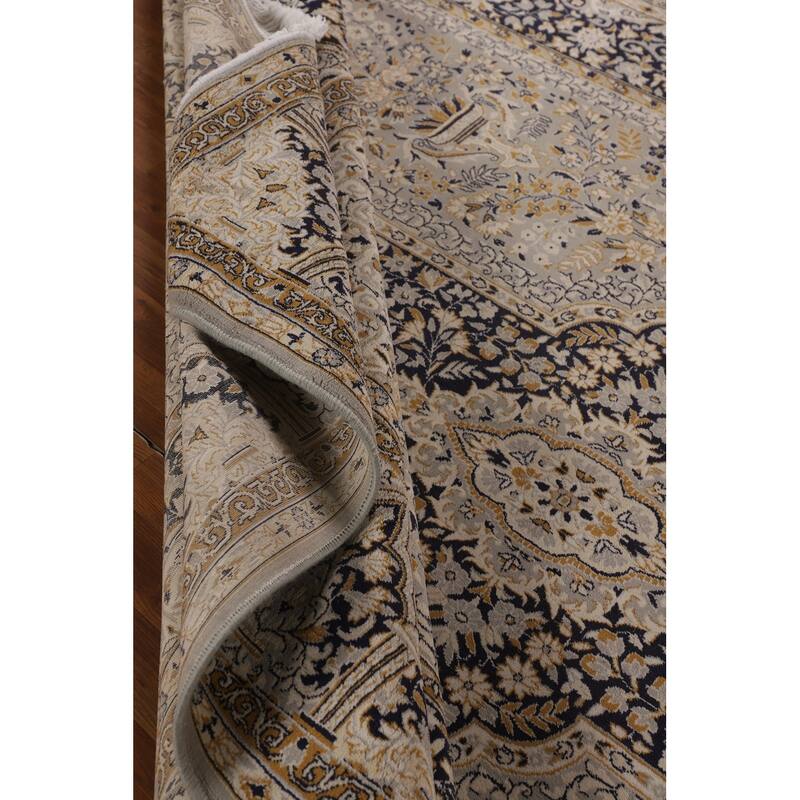 Traditional Grey Kashan Turkish Area Rug Machine Made Floral Carpet - 9'9" x 12'11"