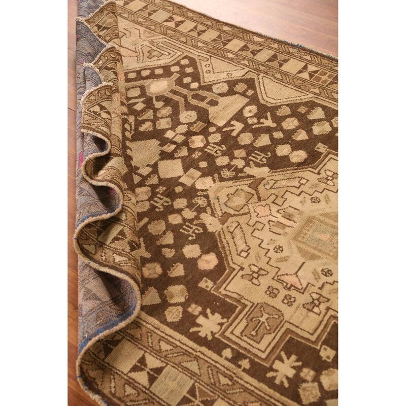 Hand Knotted Oriental 100% Wool Carpet Traditional Tribal Brown Hamedan Runner Rug - 9' 8'' X 4' 0''