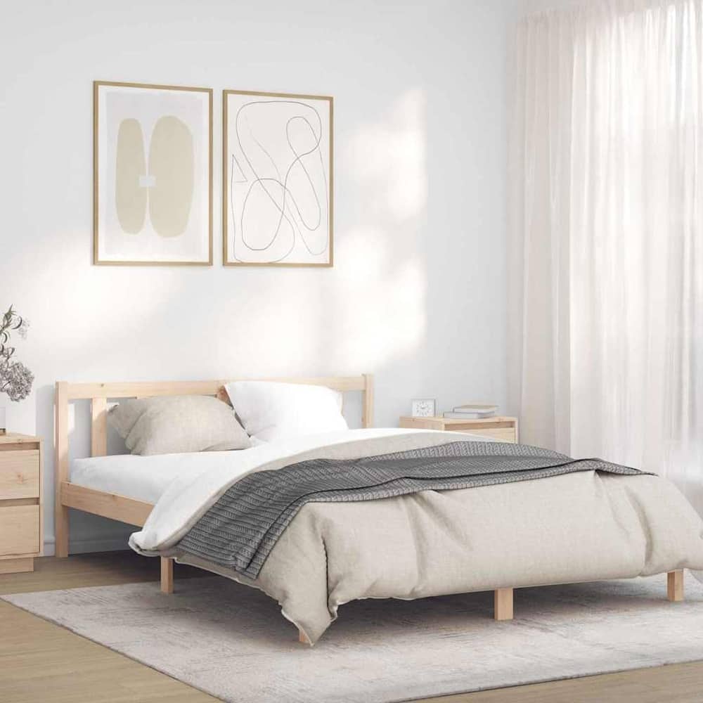 vidaXL Bed Frame Natural in Solid Pine Wood