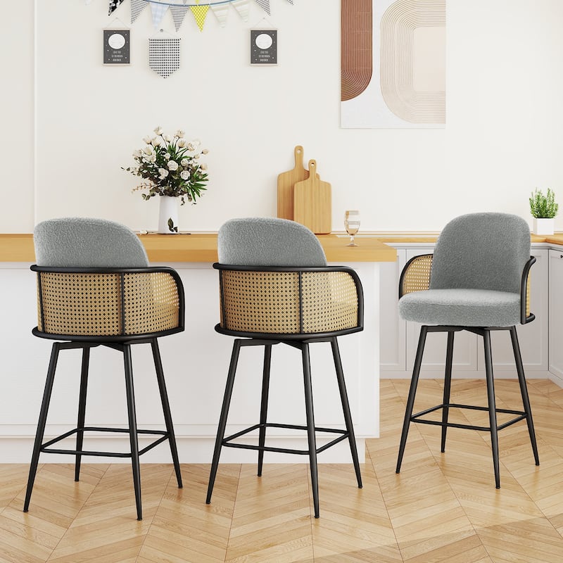 26" Swivel Boucle Fabric Upholstered Bar Stool - 38.2"H x 21.5"W x 23.2"D