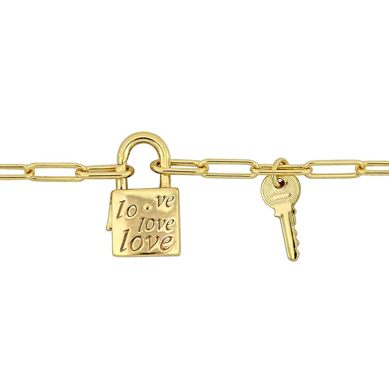 Miadora Paper Clip Link Bracelet with lock and key Clasp in Yellow Sterling Silver