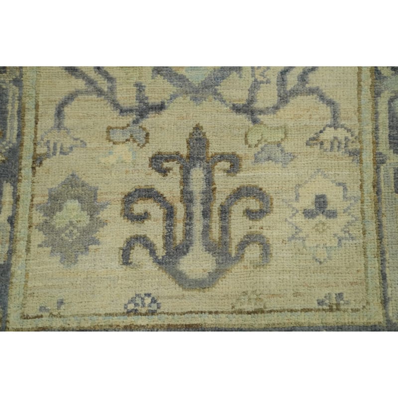 Vegetable Dye Wool Oushak Turkish Runner Rug, Floral Geometric Carpet - 11' 4'' X 2' 7''