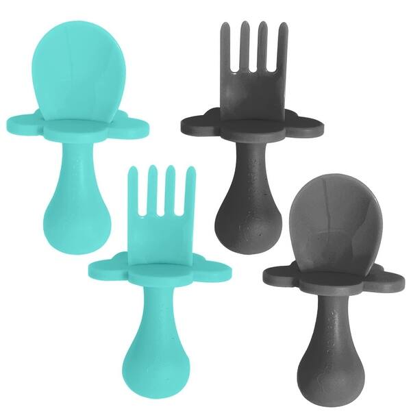 slide 2 of 8, Grabease Baby Spoons, Toddler & Baby Utensils, Toddler Silverware, 2 Sets, Teal and Gray