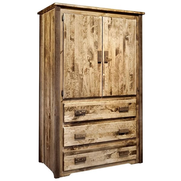 slide 2 of 6, Homestead Collection Pine Armoire/Wardrobe, Stained & Lacquered