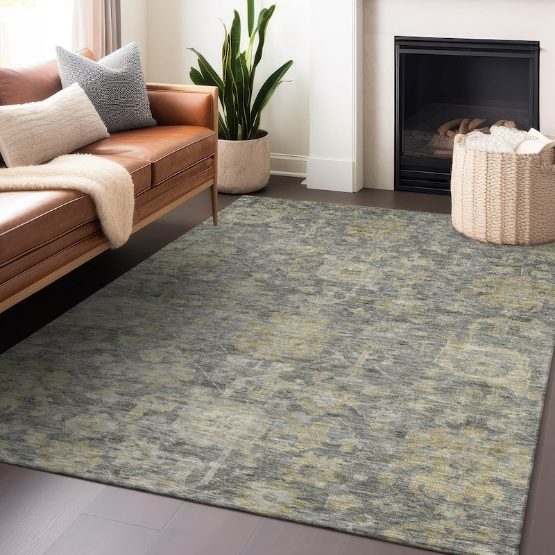 Machine Washable Indoor/ Outdoor Vintage Traditional Chantille Rug - Pewter - 9' x 12'