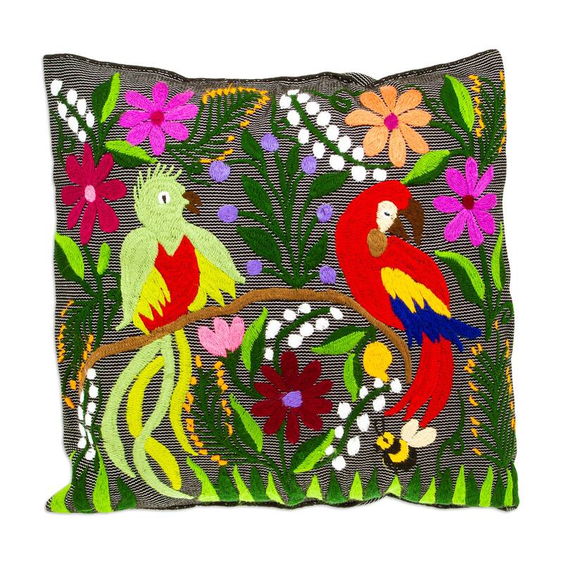 Novica Handmade Jungle Friends Embroidered Cotton Cushion Cover