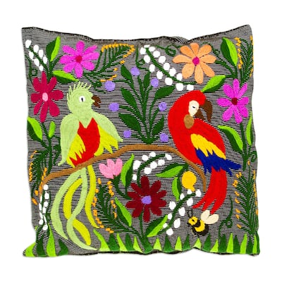 Novica Handmade Jungle Friends Embroidered Cotton Cushion Cover