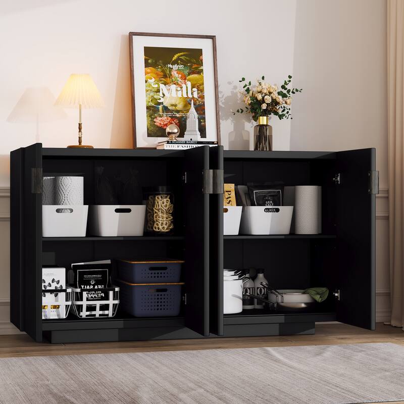Elegant 4-Door Buffet Cabinet with Ample Storage Space and Wave Design for Home and Kitchen Use