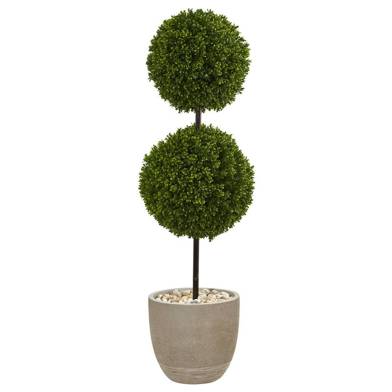 4ft Boxwood Double Ball Topiary Artificial Tree in Oval Planter with UV Resistant Greenery for Indoor or Outdoor Use