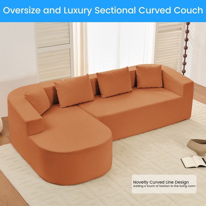 Mixoy 98 inch Chenille L Shape Sectional Sofa with Curved Chaise,Modern Cloud 3 Seater Sofa Couch