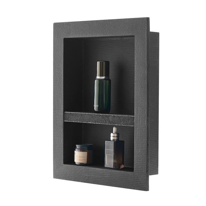 Black Plastic Shower Niche with Double-Layer Waterproof Design - 16 x 4 x 20 in