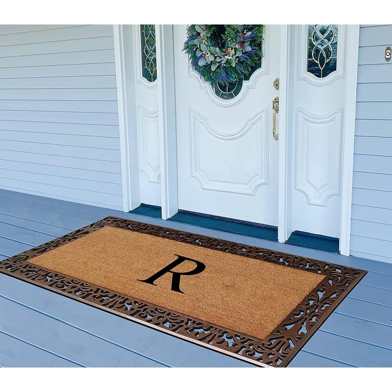 A1HC Natural Coir Monogrammed Door Mat For Front Door, 30"X60", Anti-Shed Treated Durable Doormat for Outdoor Entrance