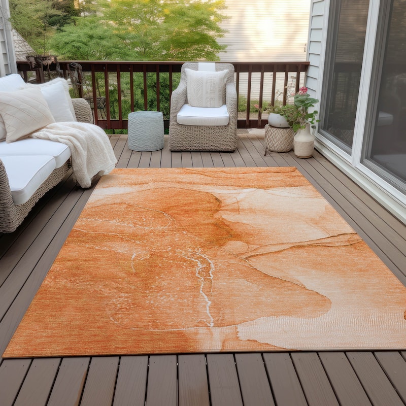 Machine Washable Indoor/ Outdoor Abstract Chantille Rug