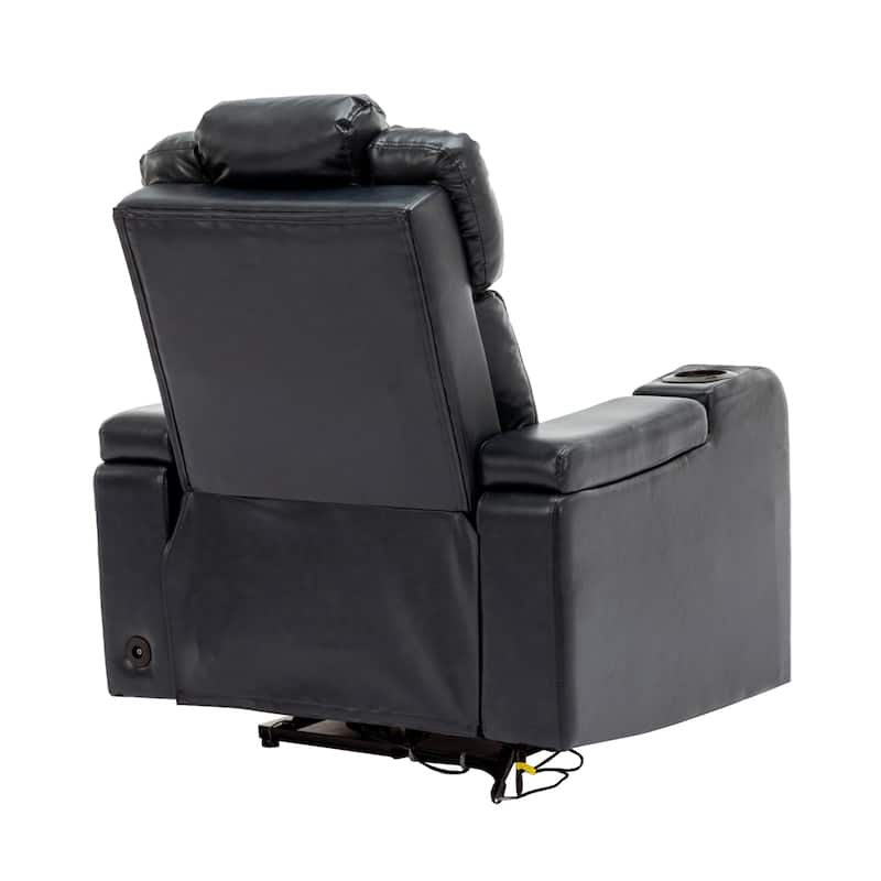 PU Leather Massage Chair with Cup Holder, Bluetooth Speaker and USB Ports Home Theater Recliner with Tray Table