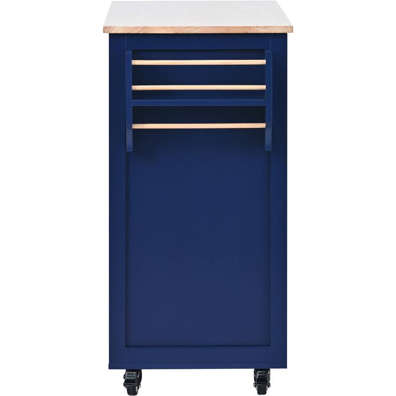 Kitchen Island on Wheels w/ 8 Handle-Free Drawers & Flatware Organizer