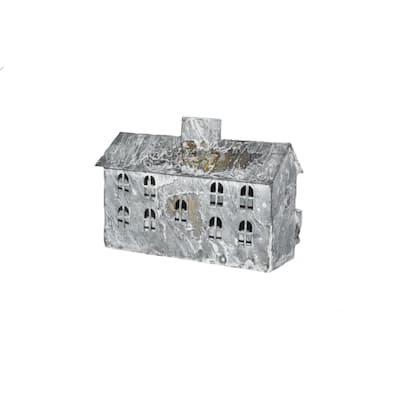 Iron House/Tealight Holder- A - RUSTIC WHITE WASH