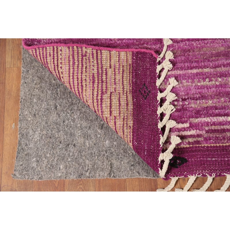 Purple Striped Moroccan Modern Area Rug Handmade Wool Carpet - 8'10" x 12'10"