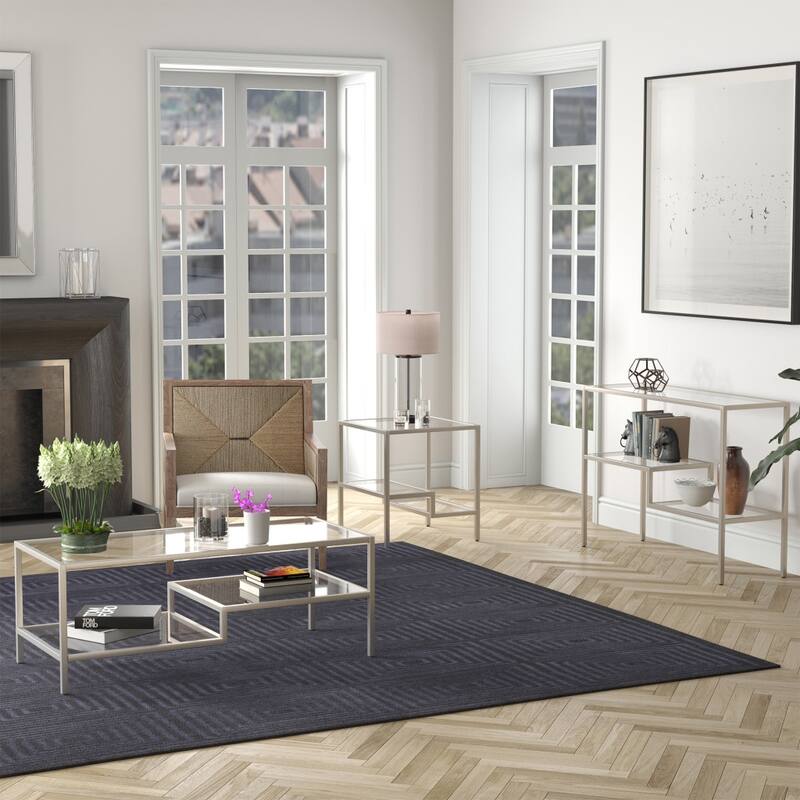 45" Contemporary Rectangular Glass Coffee Table with 2 Storage Shelves for Living Room - 45"L x 22"W x 17"H