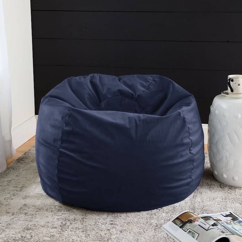 Sorra Home Solid Velvet Indoor Bean Bag - Navy 30 in W x 30 in W x 20 in H