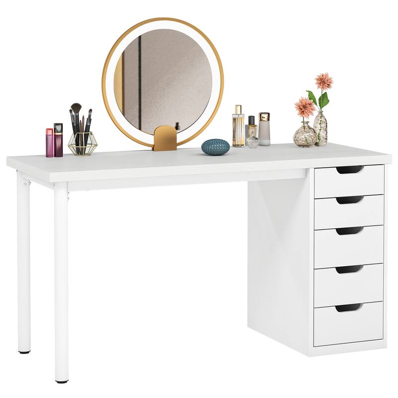 Vanity Desk with 5 Drawers, Modern Makeup Desk with Mulitple Storage, Gifts for Christmas