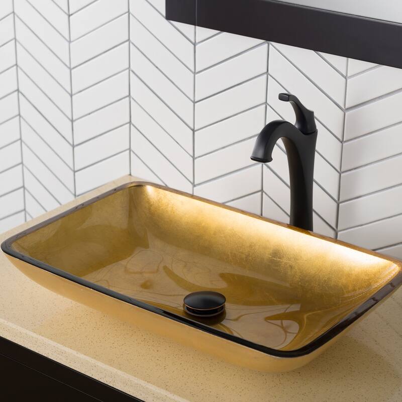 Kraus 21-7/8" Golden Pearl Glass Vessel Bathroom Sink Only - Golden Pearl