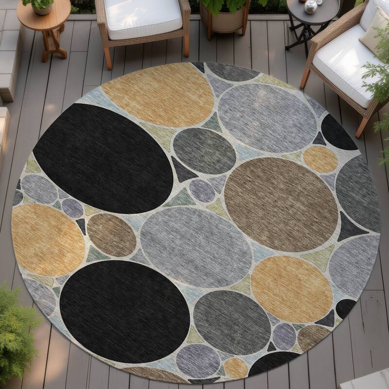 Machine Washable Indoor/ Outdoor Contemporary Rowan Chantille Rug - Black - 8' x 8'