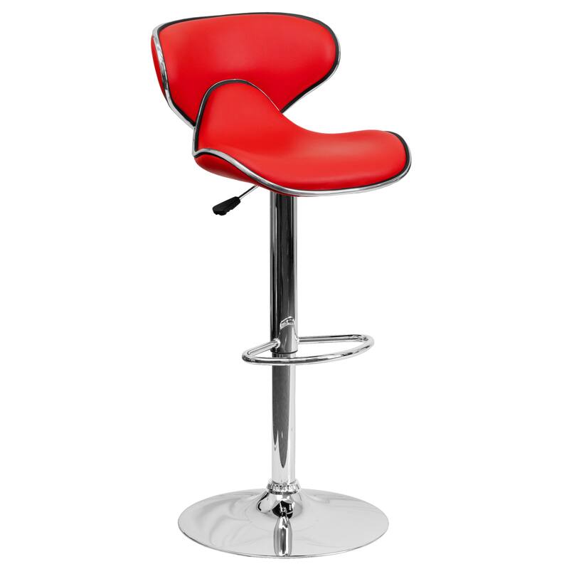 2 Pack Contemporary Mid-Back Vinyl Adjustable Height Barstool with Chrome Base - 16"W x 17.5"D x 34.5" - 43"H