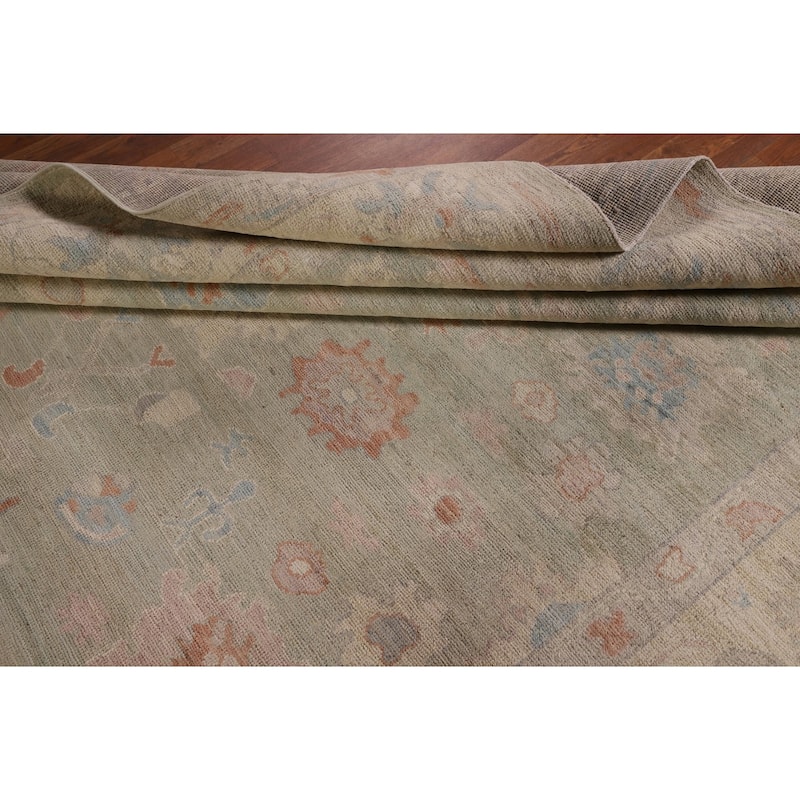 Green Floral Oushak Vegetable Dye Area Rug Handmade Wool Carpet - 8'2" x 9'9"