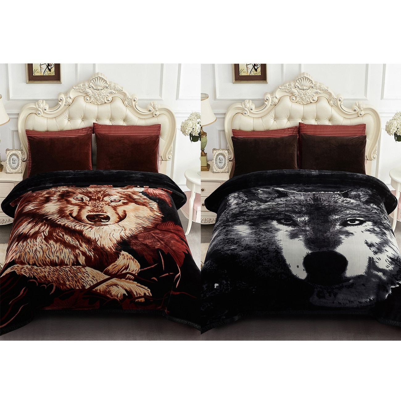 Wolf Printed Winter Heavy Blanket 10lbs Plush Korean Style Blanket