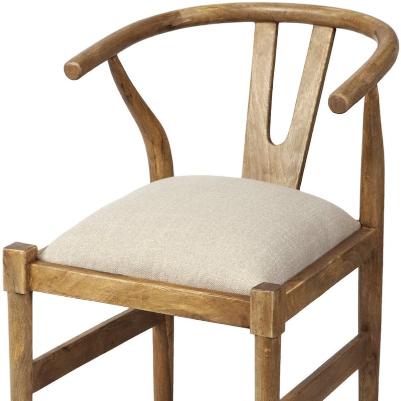 Beige Upholstered Dining Armchair with Curved Back and Solid Wood Frame for Kitchen or Hallway - 31.3”H x 24”W x 20”D
