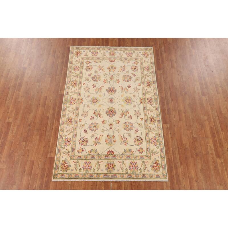 Transitional Floral Oushak Area Rug Hand-Knotted Wool Carpet - 4'11" x 7'8"