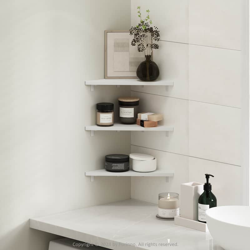 Furinno Rossi Triangle Corner Floating Shelves, Wall Mount Display Shelf, White, Set of 3