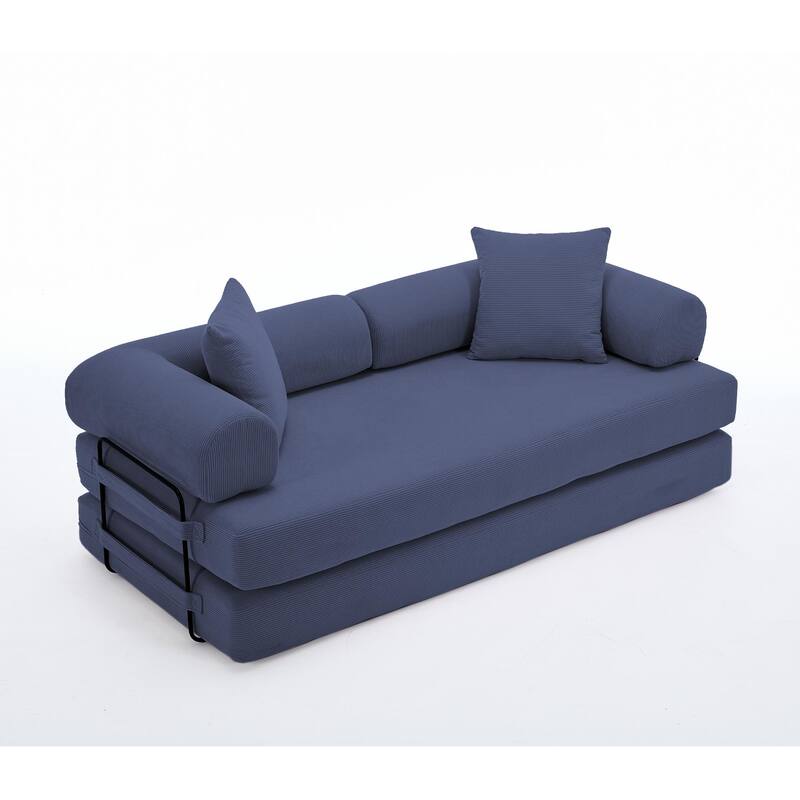 Folding Couch Convertible into King Size Floor Bed, 4-in-1 Corduroy Sleeper Sofa Bed with Moved Armrests and Non-Slip Pad
