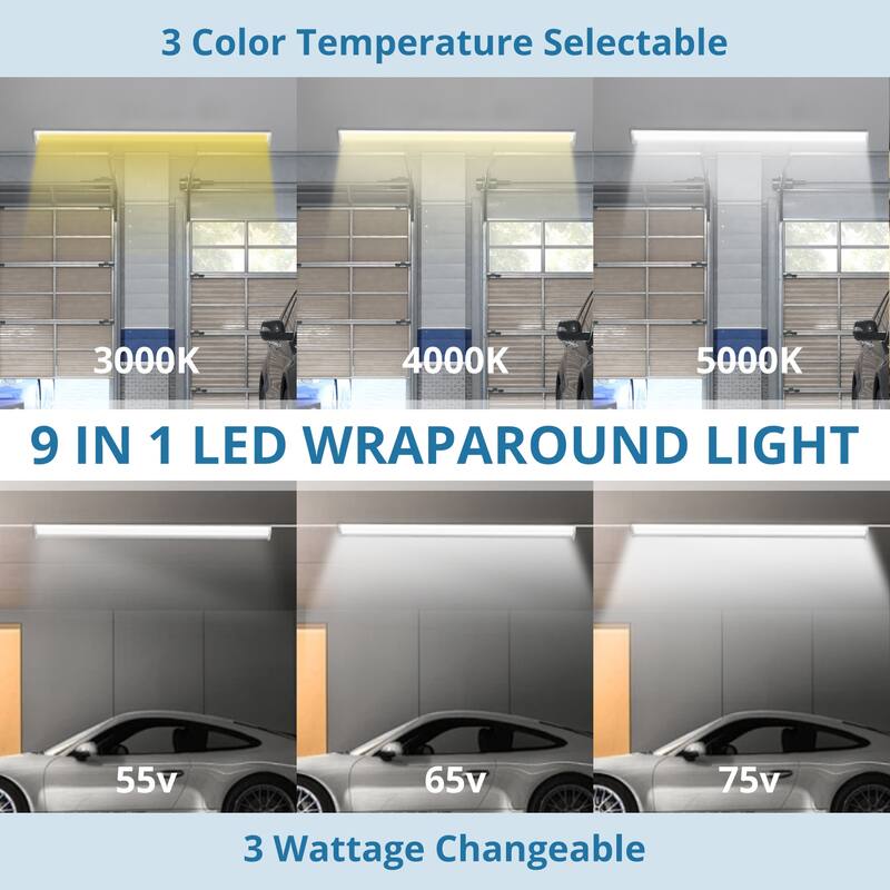 4FT LED Wraparound Light with 3 Wattages/3 Lumens/3 CCT Selectable,55W/65W/75W,5500lm/6500lm/7500lm,3000K/4000K/5000K