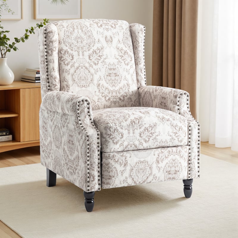 UIXE Roderich Farmhouse Floral Print Push Back Recliner Chair - Beige